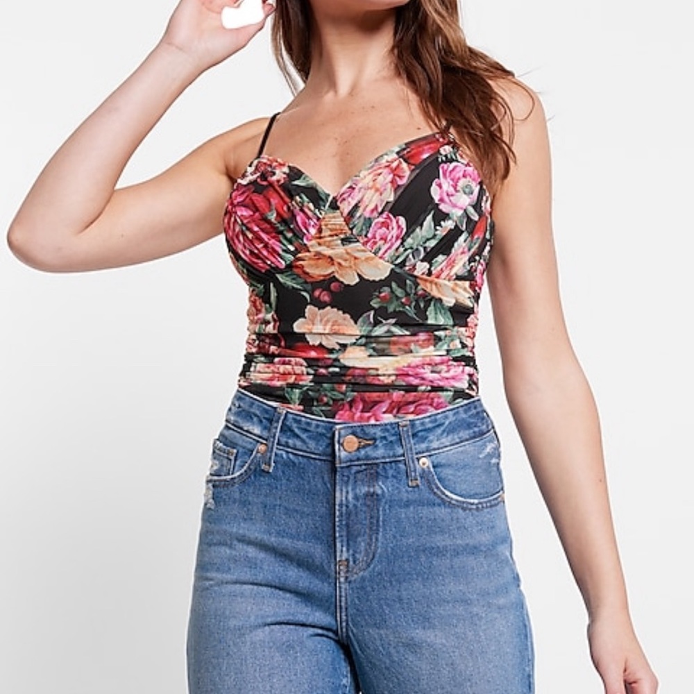 Express XL Bodysuits Thong Black Floral